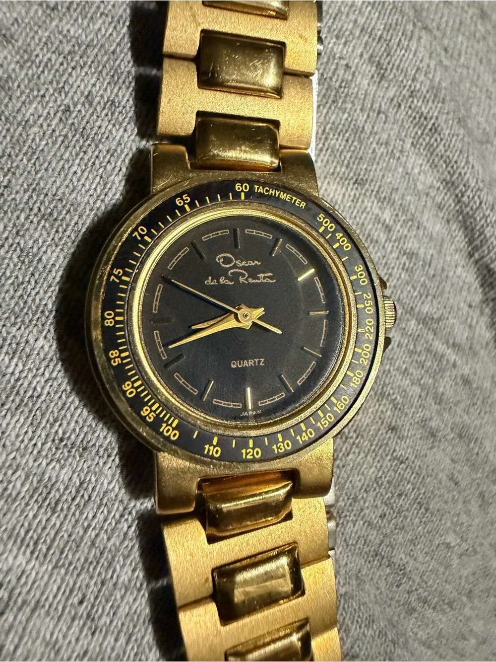 Gold Tone Men's Quartz Bracelet Watch - Black Dial